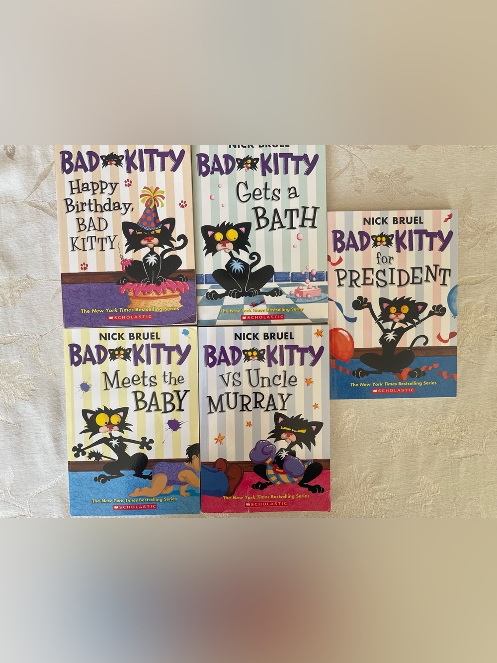 Nick Bruel Bad Kitty Paperback Book Lot of 5 Kids Chapter Books Scholastic